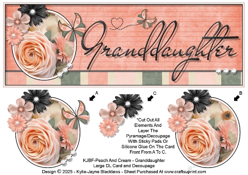 Peach And Cream - Granddaughter - Large DL 3D Decoupage Card