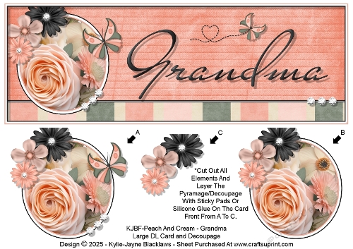 Peach And Cream - Grandma - Large DL 3D Decoupage Card