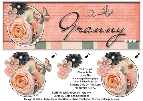 Peach And Cream - Granny - Large DL 3D Decoupage Card