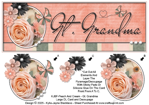 Peach And Cream - Gt. Grandma - Large DL 3D Decoupage Card