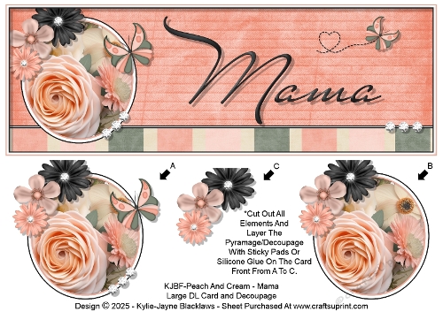 Peach And Cream - Mama - Large DL 3D Decoupage Card