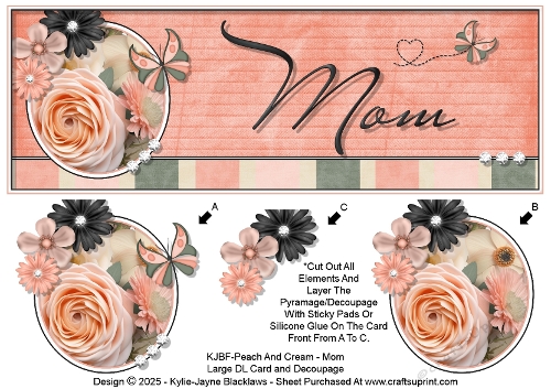 Peach And Cream - Mom - Large DL 3D Decoupage Card