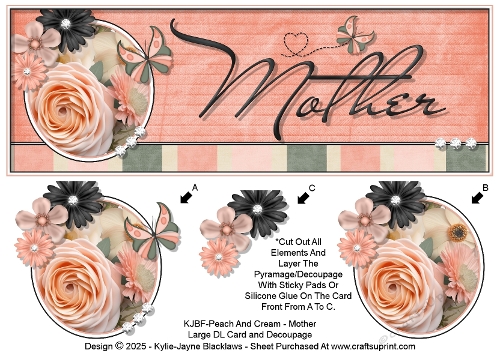 Peach And Cream - Mother - Large DL 3D Decoupage Card