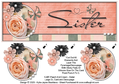 Peach And Cream - Sister - Large DL 3D Decoupage Card