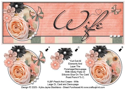 Peach And Cream - Wife - Large DL 3D Decoupage Card