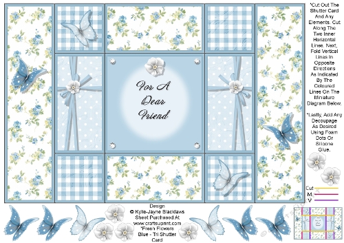 Fresh Blue Flowers - For A Dear Friend - Tri Shutter Card