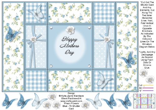 Fresh Blue Flowers - Happy Mothers Day - Tri Shutter Card