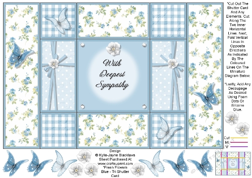 Fresh Blue Flowers - With Deepest Sympathy - Tri Shutter Card