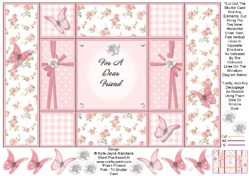 Fresh Pink Flowers - For A Dear Friend - Tri Shutter Card