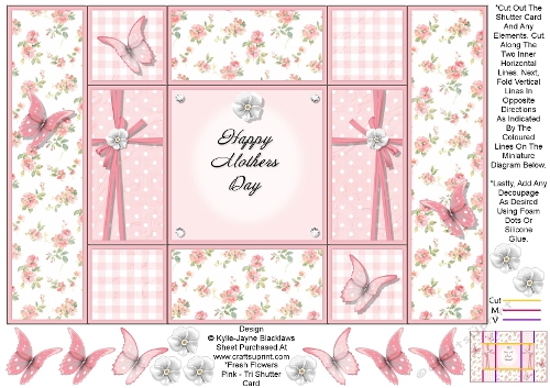 Fresh Pink Flowers - Happy Mothers Day - Tri Shutter Card