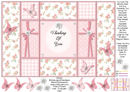 Fresh Pink Flowers - Thinking Of You - Tri Shutter Card