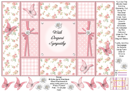 Fresh Pink Flowers - With Deepest Sympathy - Tri Shutter Card