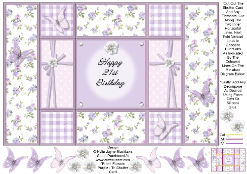 Fresh Purple Flowers - Happy 21st Birthday - Tri Shutter Card