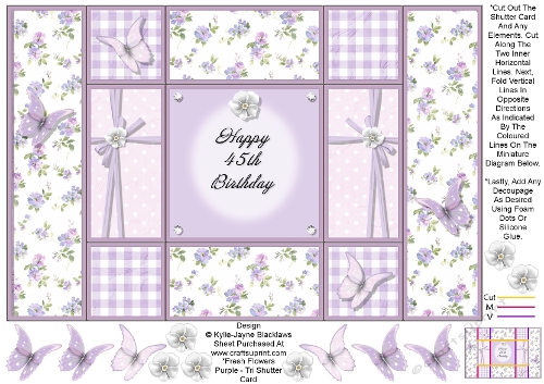 Fresh Purple Flowers - Happy 45th Birthday - Tri Shutter Card