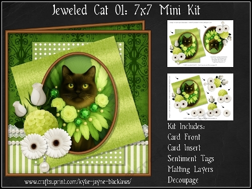 Jeweled Cat 01 - Burmese Kitten - Decoupage Mini Kit