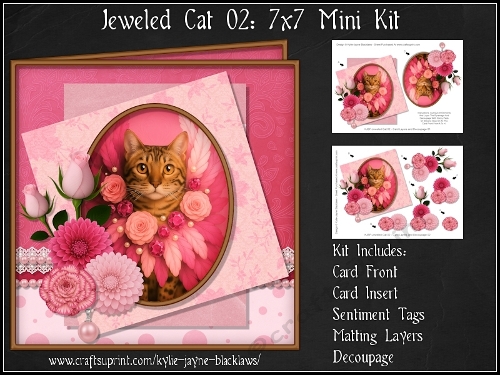 Jeweled Cat 02 - California Spangled Kitten - Decoupage Mini Kit