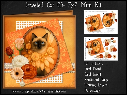 Jeweled Cat 03 - Siamese Kitten - Decoupage Mini Kit