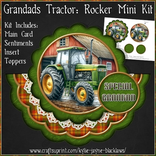 Grandads Tractor - Scalloped Rocker Card - Mini Kit
