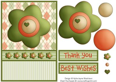 Soft Argyle - Stripes & Flower Thank You/best Wishes Card 2