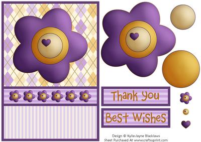 Soft Argyle - Stripes & Flower Thank You/best Wishes Card 3