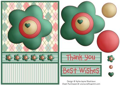 Soft Argyle - Stripes & Flower Thank You/best Wishes Card 5