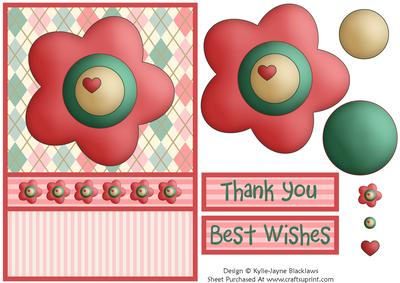 Soft Argyle - Stripes & Flower Thank You/best Wishes Card 6