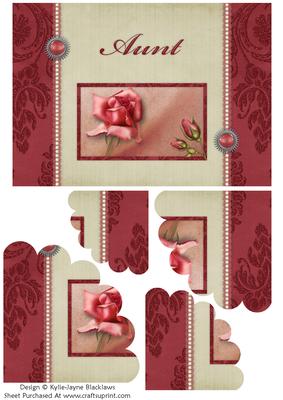 Pink Vintage Rose - Aunt - Scalloped Pyramid Card
