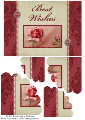Pink Vintage Rose - Best Wishes - Scalloped Pyramid Card