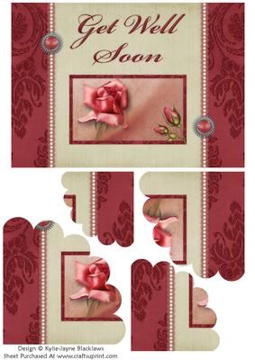 Pink Vintage Rose - Get Well Soon - Scalloped Pyramid Card