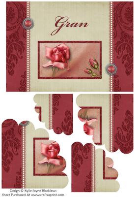 Pink Vintage Rose - Gran - Scalloped Pyramid Card