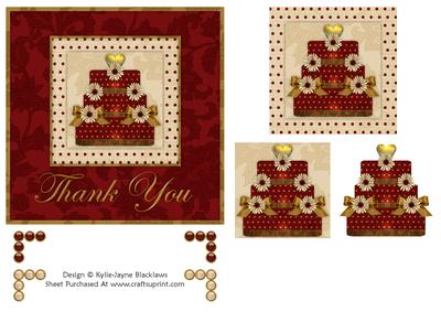 Red & Gold Wedding Cake - Thank You - Pyramid Card