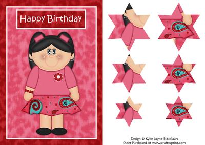 Pink and Red Girls Happy Birthday Pyramid Card