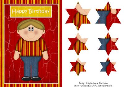 Red and Yellow Boys Happy Birthday Pyramid Card