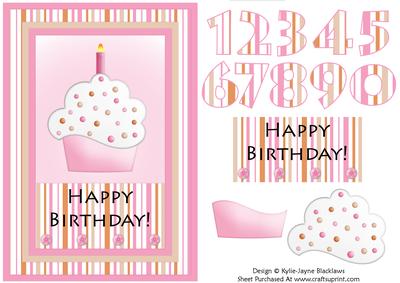 Pink Cupcake - Happy Birthday - Age Card Front