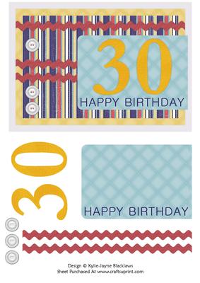 Male Stripes - 30th Birthday Card