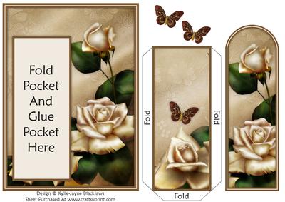 Cream Rose and Butterfly - Bookmark Pocket Card