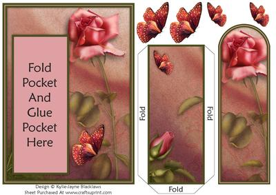 Pink Rose and Butterfly - Bookmark Pocket Card