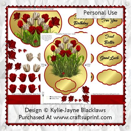Tulip Field - Red Cream Gold - Scalloped Popup Card Kit