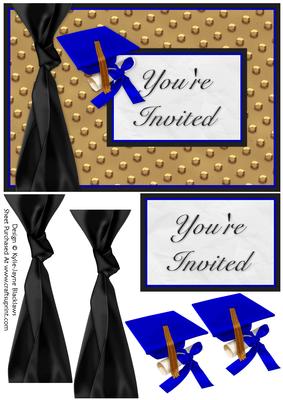 Graduation Blue Gold Black - You're Invited - Card