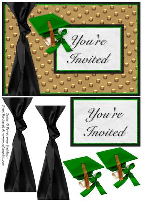 Graduation Green Gold Black - You're Invited - Card