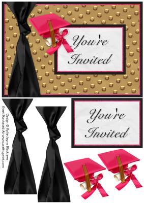 Graduation Pink Gold Black - You're Invited - Card