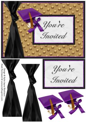 Graduation Purple Gold Black - You're Invited - Card