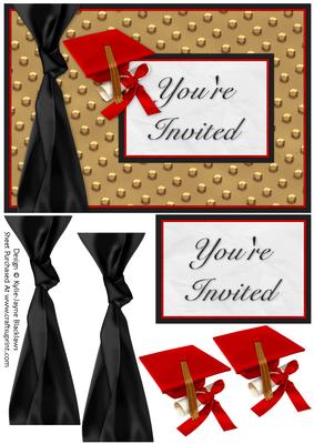 Graduation Red Gold Black - You're Invited - Card