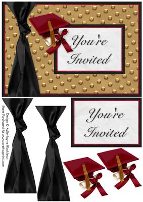 Graduation Wine Gold Black - You're Invited - Card