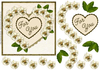 Heart Pansies Cream 1 - for You - Decoupage Card