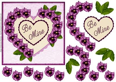 Heart Pansies Lilac 1 - Be Mine - Decoupage Card