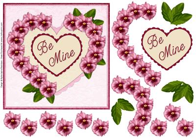 Heart Pansies Pink 2 - Be Mine - Decoupage Card