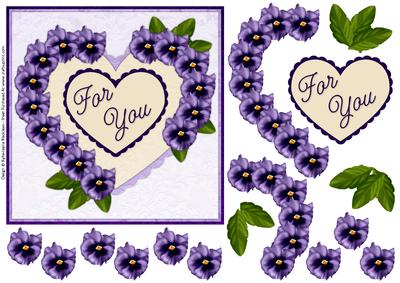 Heart Pansies Purple 1 - for You - Decoupage Card