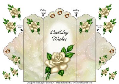 Cream Rose - Birthday Wishes - Scallop Top Tri Fold Card
