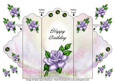 Lavender Rose - Happy Birthday - Scallop Top Tri Fold Card
